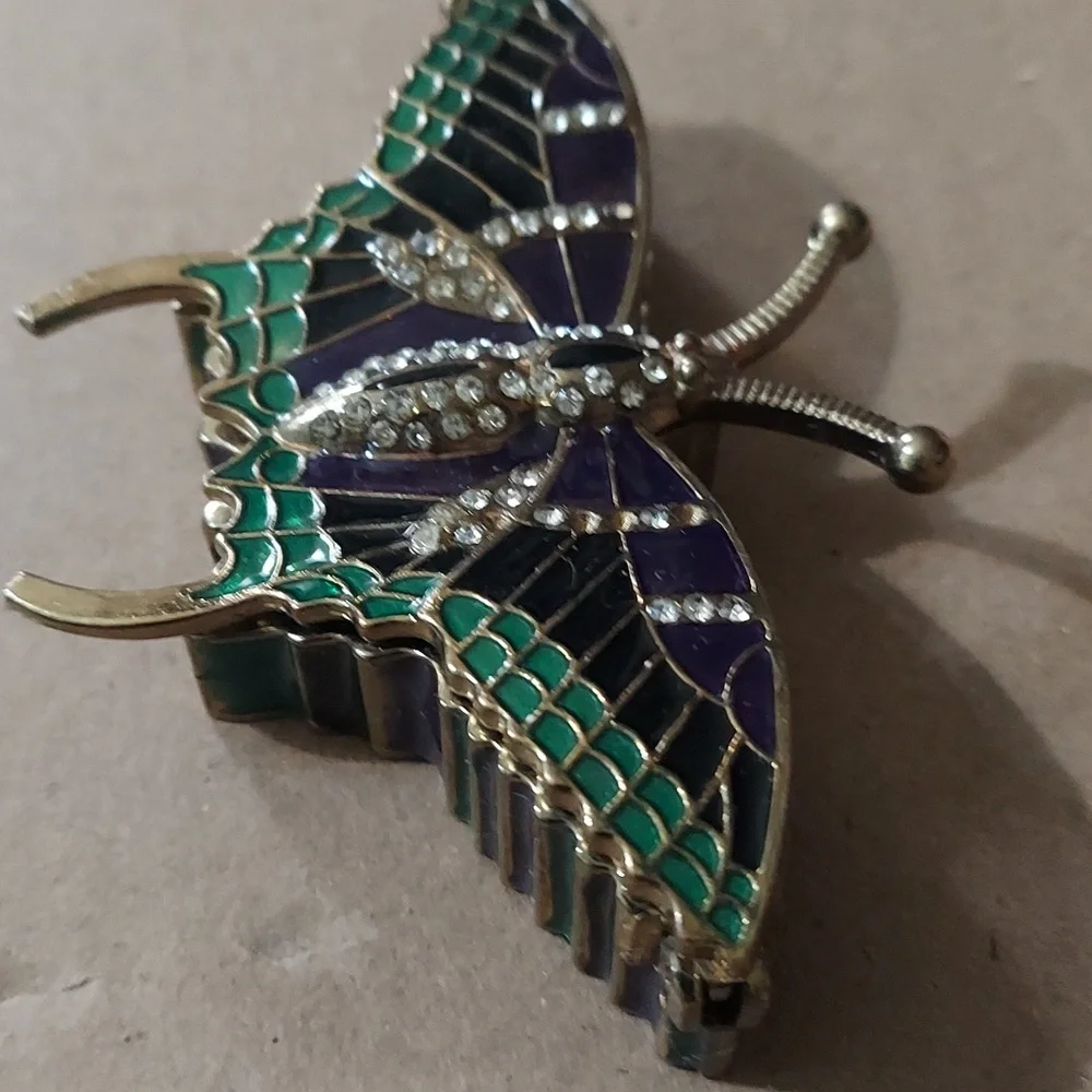 Vintage Butterfly Inlay Rhinestone Brass Trinket decor Box